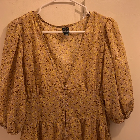 Muted Yellow Floral Flowy Dress - Picture 5 of 5